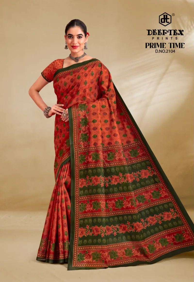 Prime Time Vol 21 By Deeptex Heavy Cotton Printed Saree